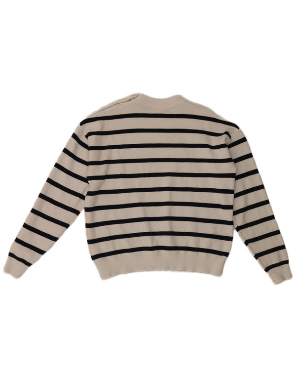 Suéter feminino Marks & Spencer com gola redonda UK 14 listrado branco médio