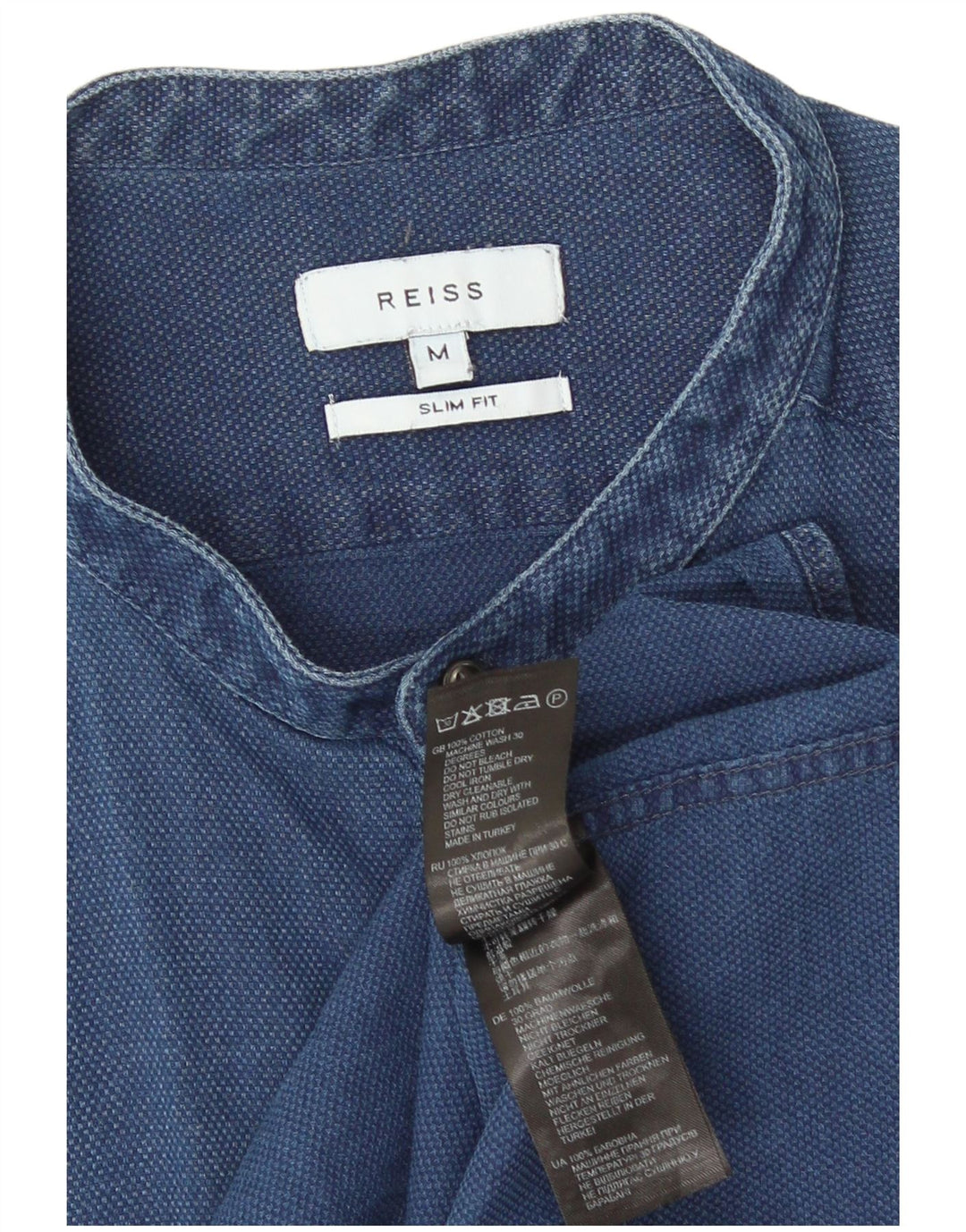 Camisa masculina Reiss Slim Fit de algodão azul médio