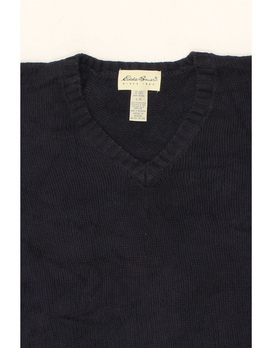 EDDIE BAUER Mens Loose Fit V-Neck Jumper Sweater Large Navy Blue Cotton Vintage Eddie Bauer and Second-Hand Eddie Bauer from Messina Hembry 
