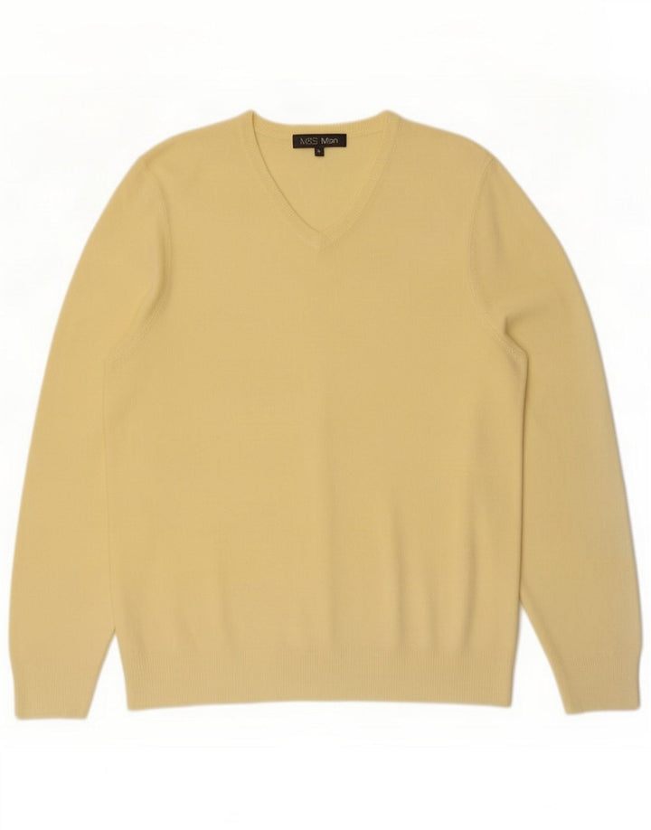 Suéter masculino com decote em V da Marks & Spencer Acrílico amarelo médio