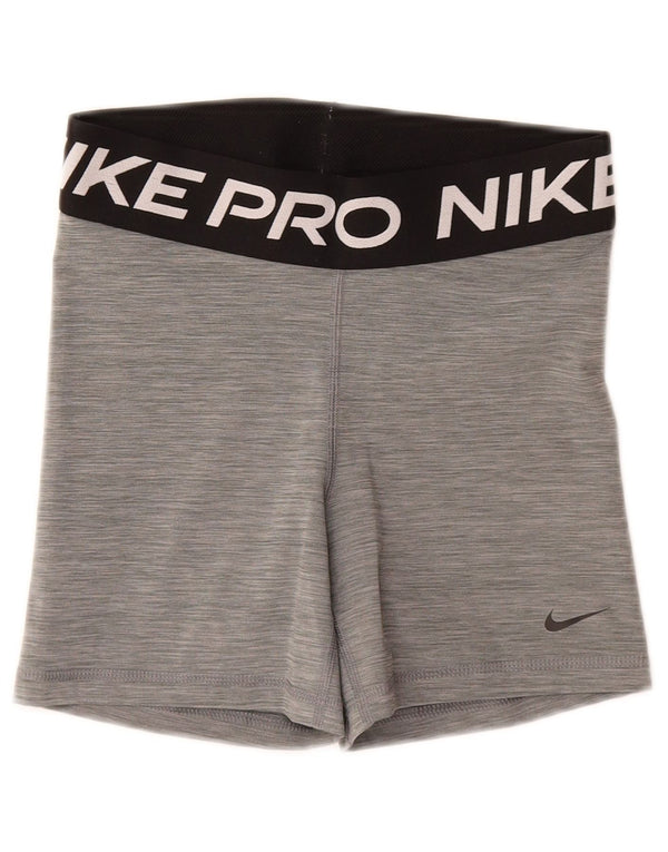 Shorts esportivos gráficos femininos Nike Dri Fit UK 10 pequenos cinza manchados