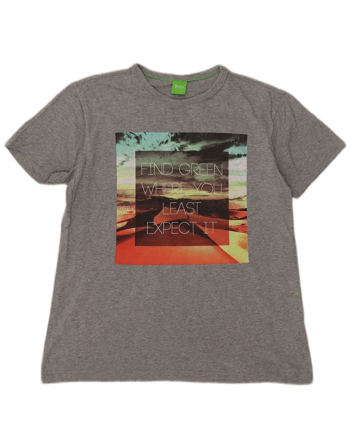 Hugo Boss Mens T-Shirt Top Pequeno Algodão Cinza