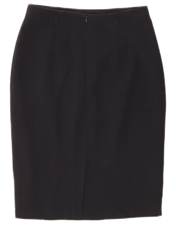 Saia lápis feminina Marks & Spencer Reino Unido 10 pequena W27 poliéster azul marinho