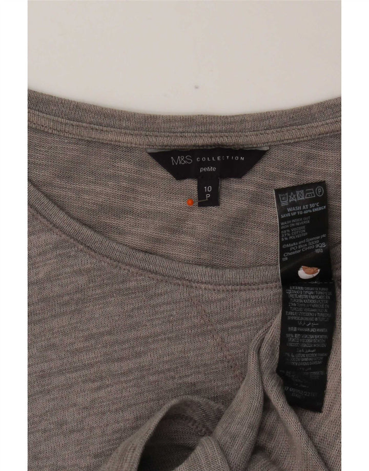 Top feminino Marks & Spencer manga 3/4 Reino Unido 10 viscose manchada cinza pequena