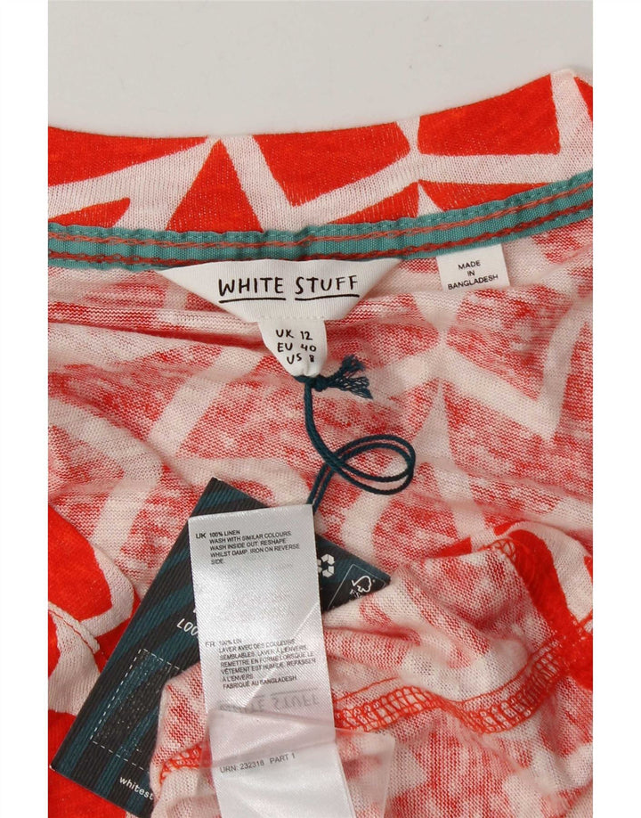 Blusa feminina White Stuff Top UK 12 linho geométrico vermelho médio