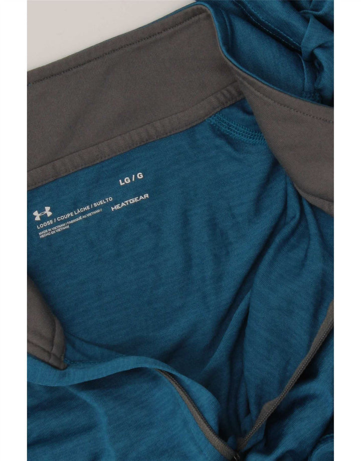 Under Armour Mens Heat Gear Zip Neck Pulôver Treino Top Grande Azul