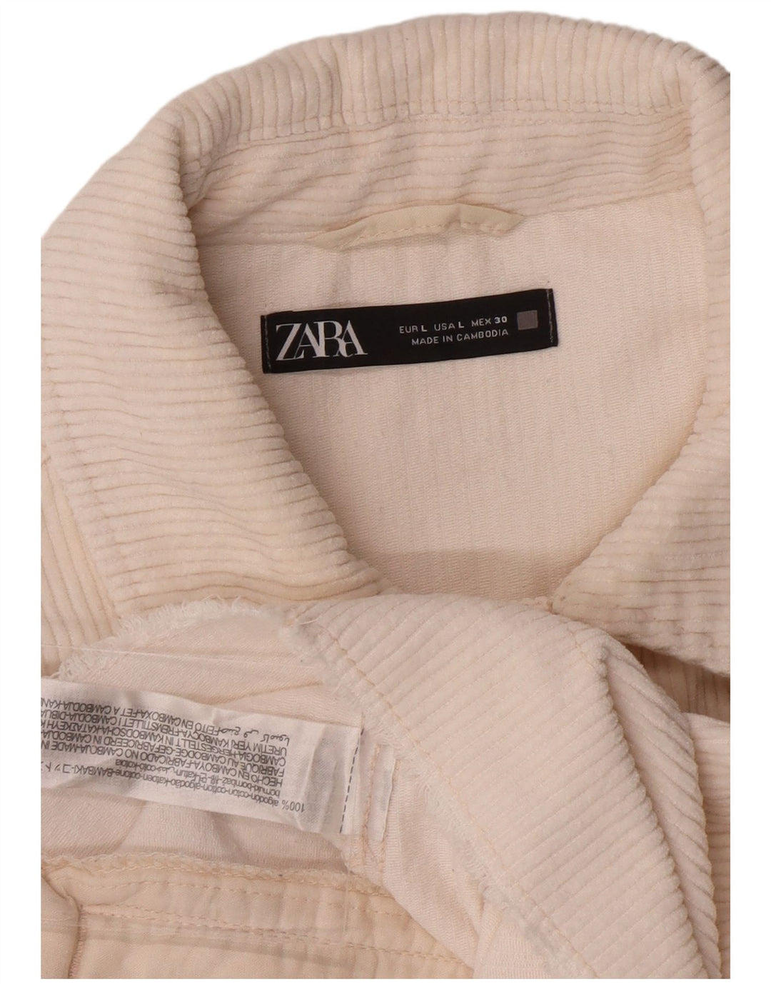 Jaqueta feminina de veludo cotelê ZARA UK 16 grande algodão branco