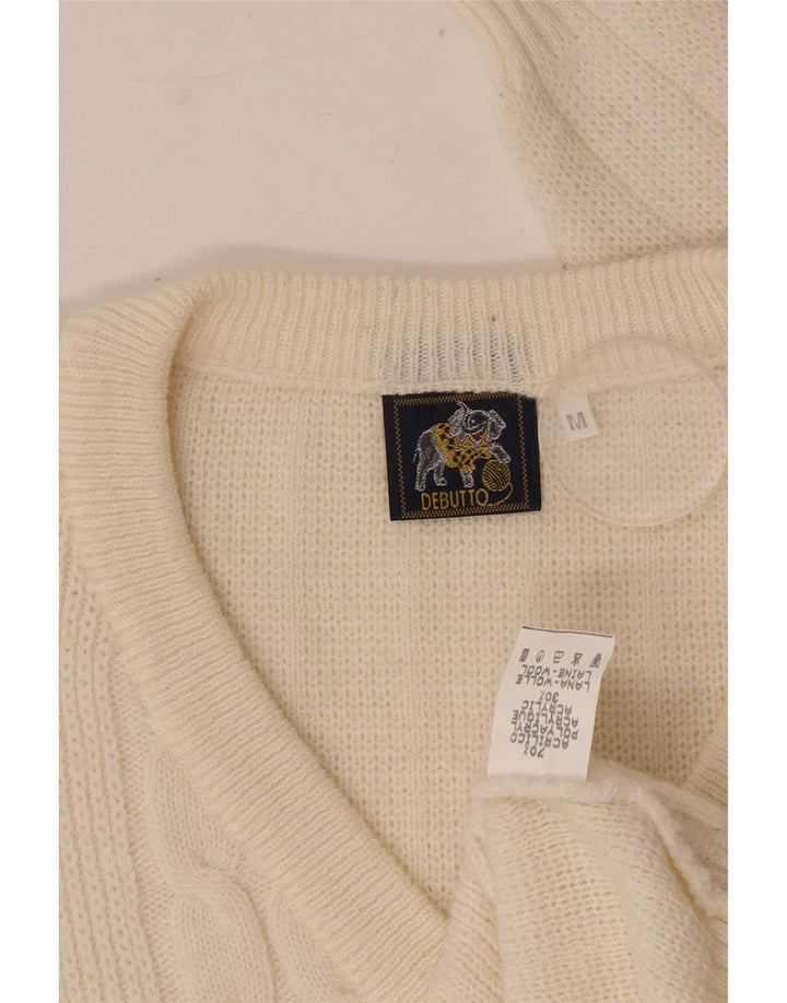 Suéter masculino vintage de ajuste regular com decote em V médio off white clássico
