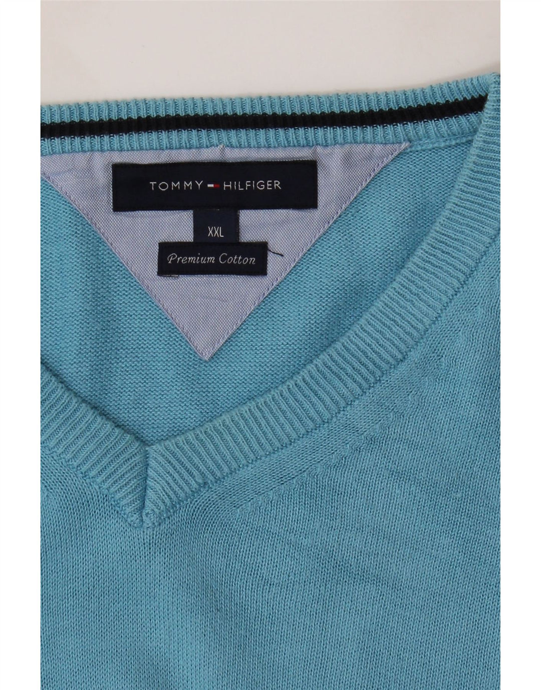 TOMMY HILFIGER Mens V-Neck Jumper Sweater 2XL Blue Cotton Vintage Tommy Hilfiger and Second-Hand Tommy Hilfiger from Messina Hembry 