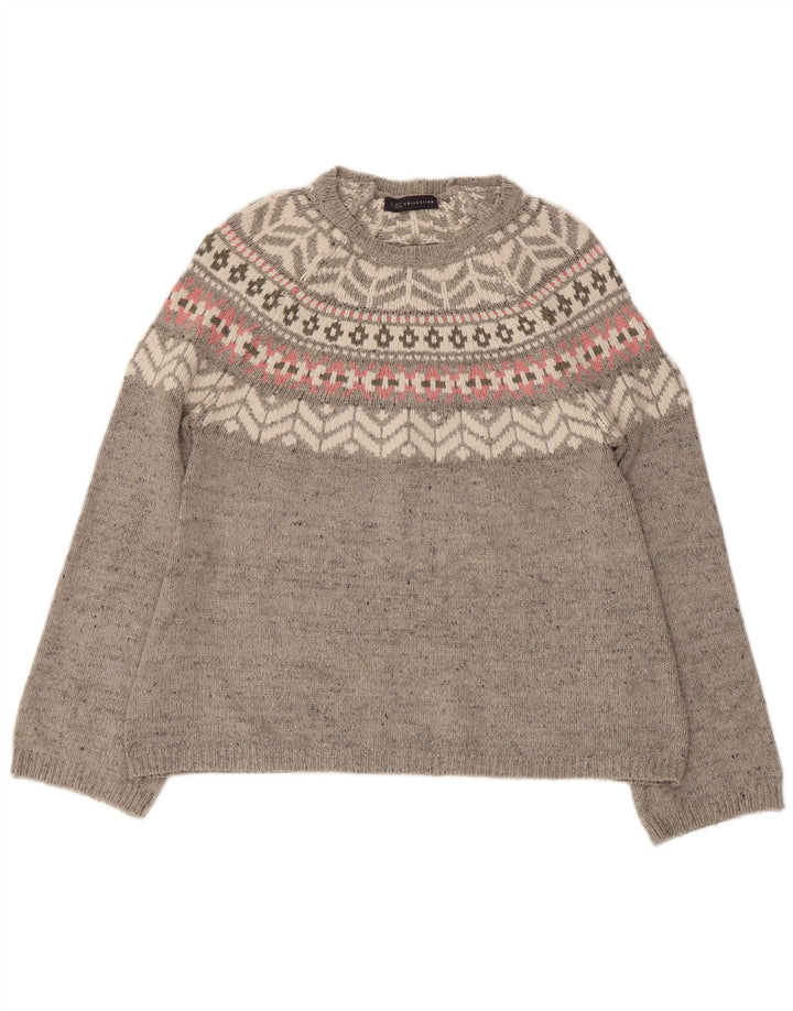 Suéter feminino Marks & Spencer com gola canoa Reino Unido 12 cinza médio Fair Isle