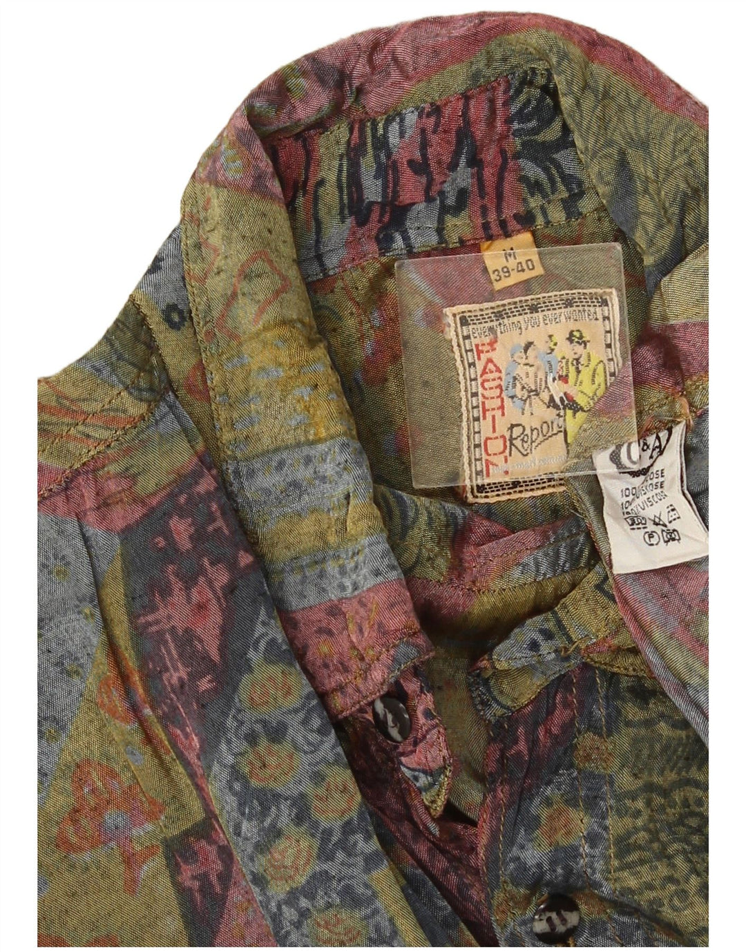 Camisa masculina C&A tamanho 39/40 viscose geométrica multicolorida média