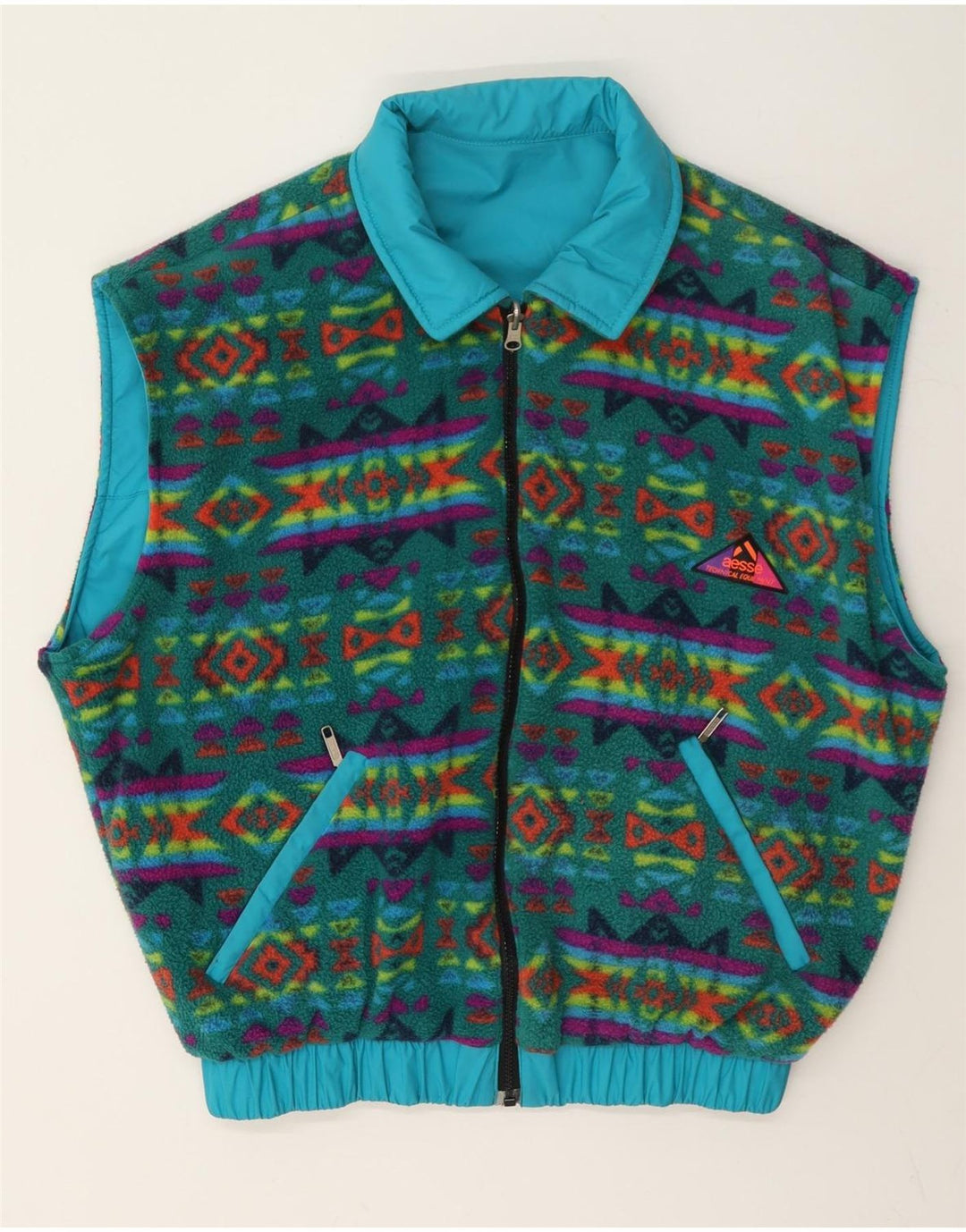 Aesse Mens Loose Fit Reversível Gilet UK 38 Poliamida Geométrica Azul Médio