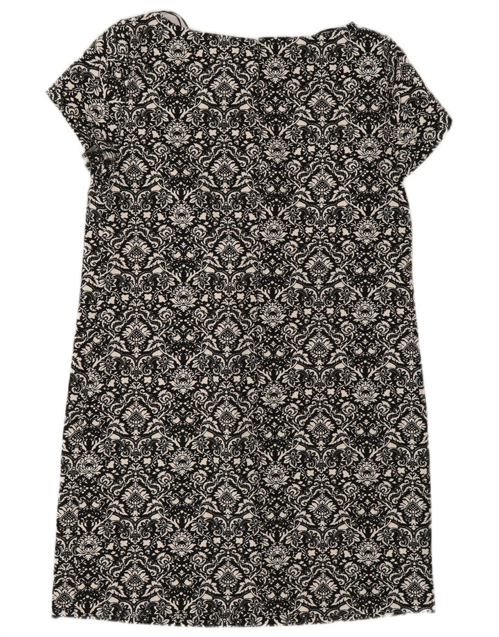 Vestido feminino Zara Shift UK 10 pequeno poliéster floral preto
