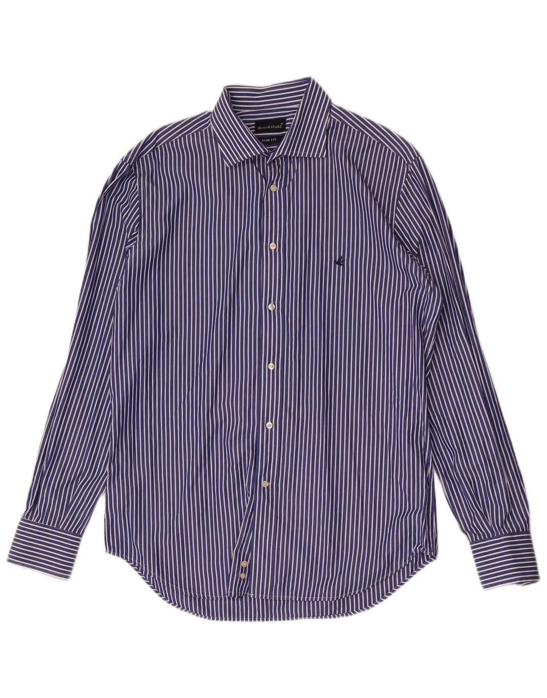 Camisa masculina Brooksfield Slim Fit tamanho 41 algodão listrado azul médio