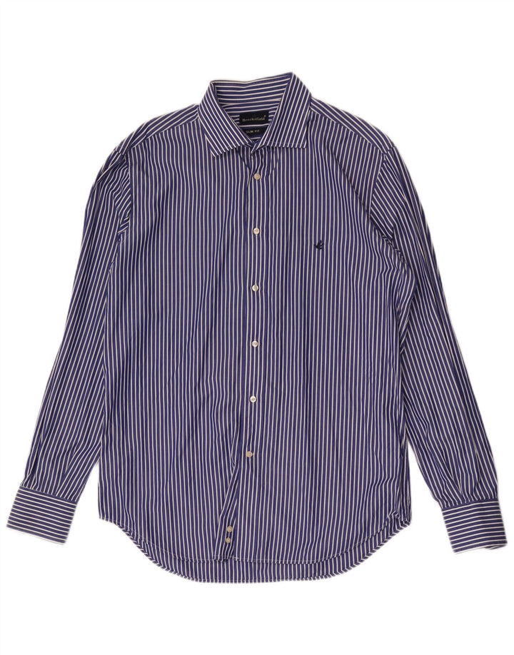 Camisa masculina Brooksfield Slim Fit tamanho 41 algodão listrado azul médio