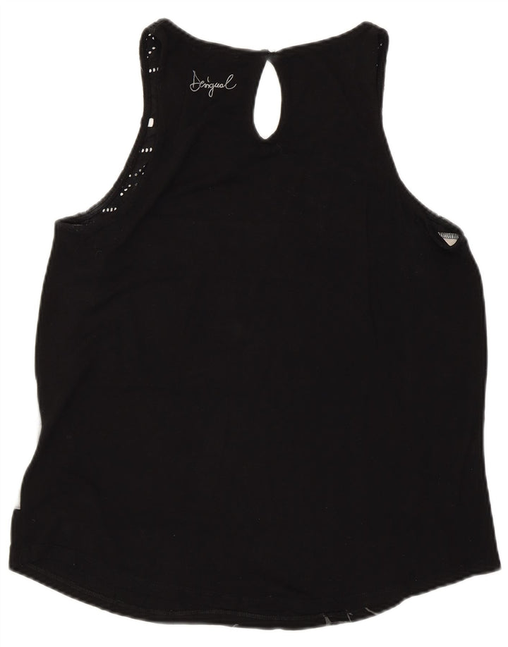 DESIGUAL Colete feminino gráfico top UK 14 grande listrado preto