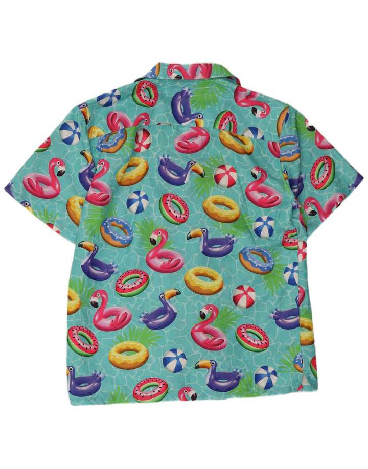 Camisa masculina de manga curta com padrão abstrato de vestuário grande poliéster turquesa