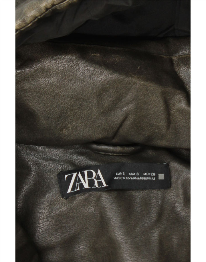 Jaqueta acolchoada com capuz e capuz feminino ZARA UK 10 pequena cáqui