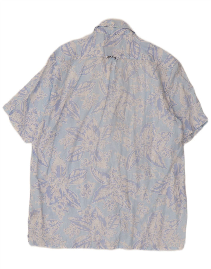 Camisa masculina de manga curta Crew Clothing linho floral azul médio