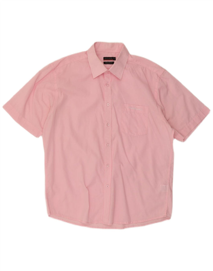 Camisa masculina Pierre Cardin de manga curta com ajuste regular XL rosa poliéster
