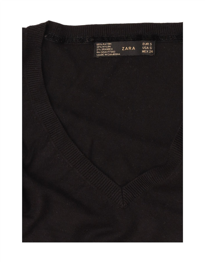 Suéter feminino Zara com decote em V Reino Unido 8 pequeno rayon preto