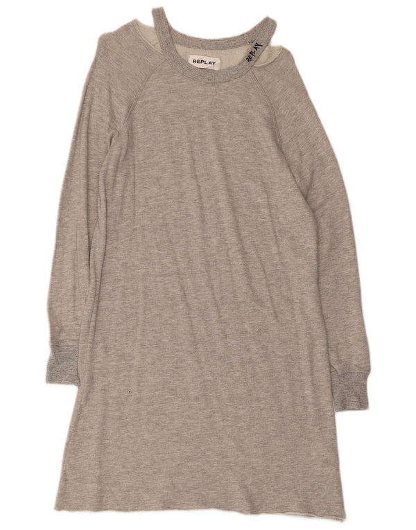 Moletom feminino Replay manga comprida, vestido suéter UK 10 algodão cinza pequeno
