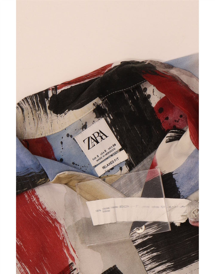 Zara Camisa masculina de manga curta e ajuste relaxado pequena geométrica multicolorida