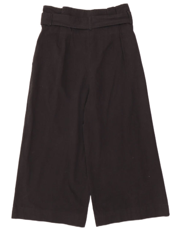 Zara Calça capri feminina cintura alta perna larga grande W30 L22 algodão preto