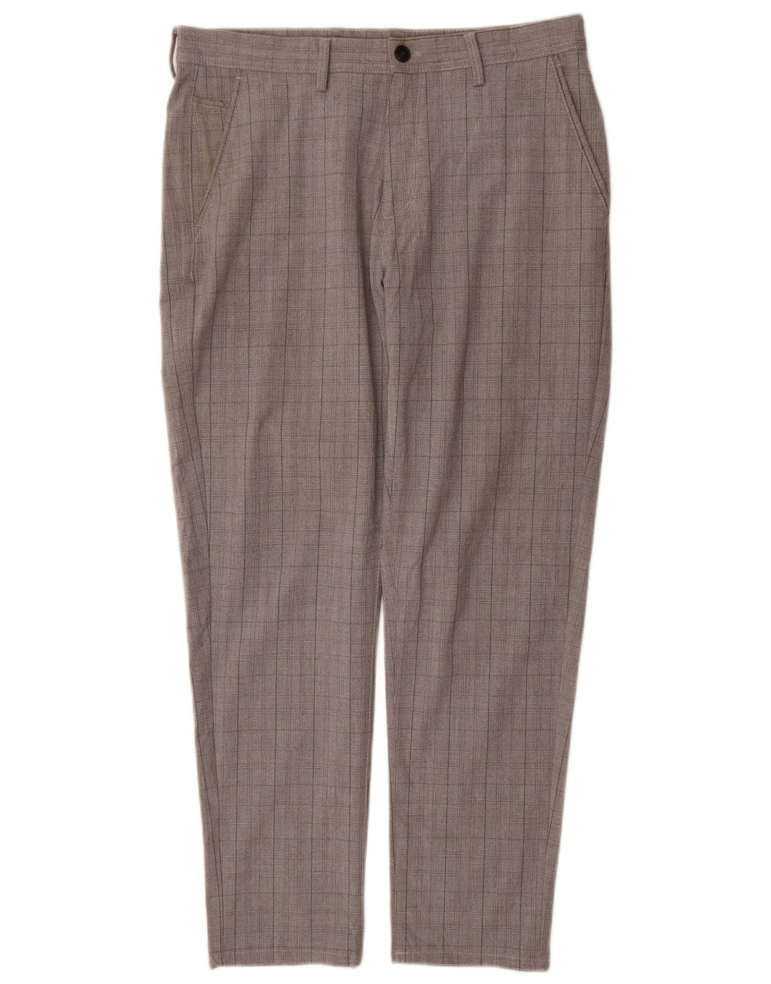 Zara Mens Slim Chino Calças EU 42 Grande W32 L30 Cinza Poliéster Xadrez