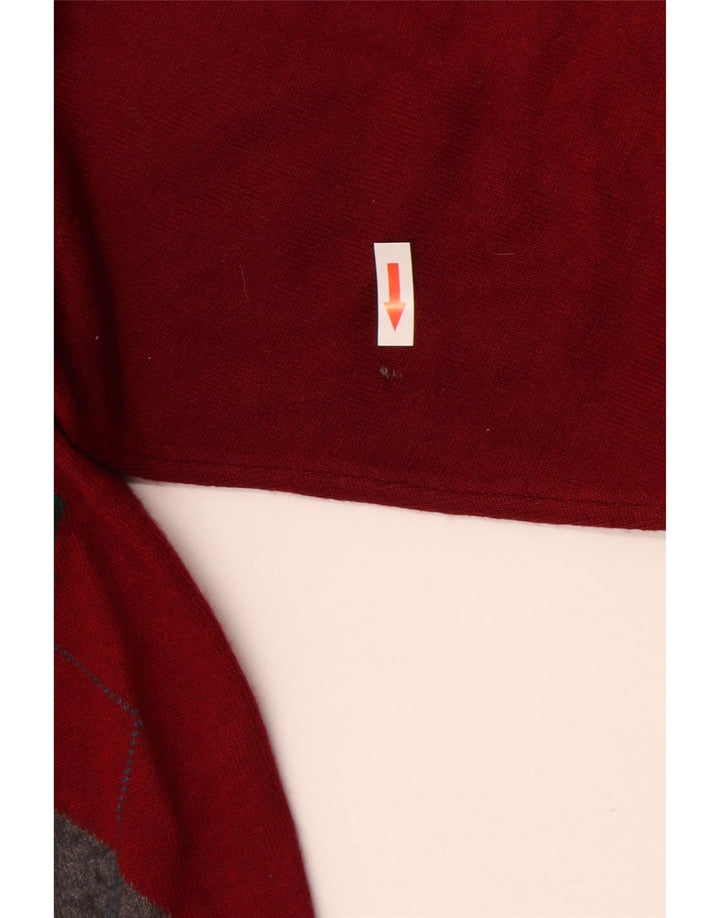 Suéter masculino VINTAGE com gola polo grande vermelho Argyle/Diamante