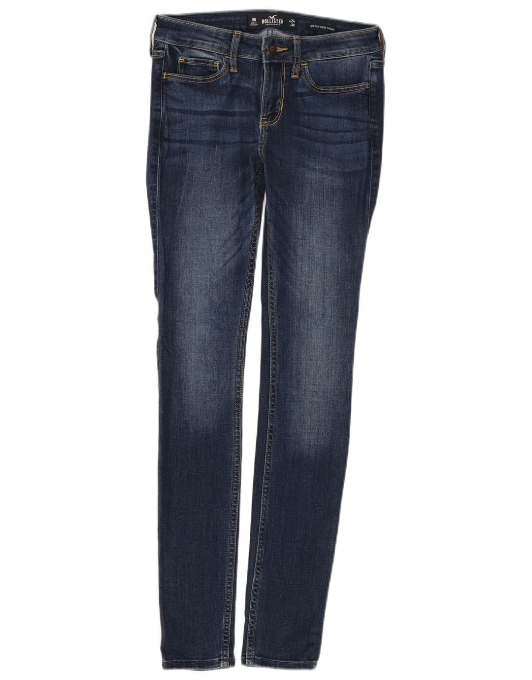 HOLLISTER Calça jeans feminina cintura baixa super skinny EUA 0 XS W24 L30 algodão azul