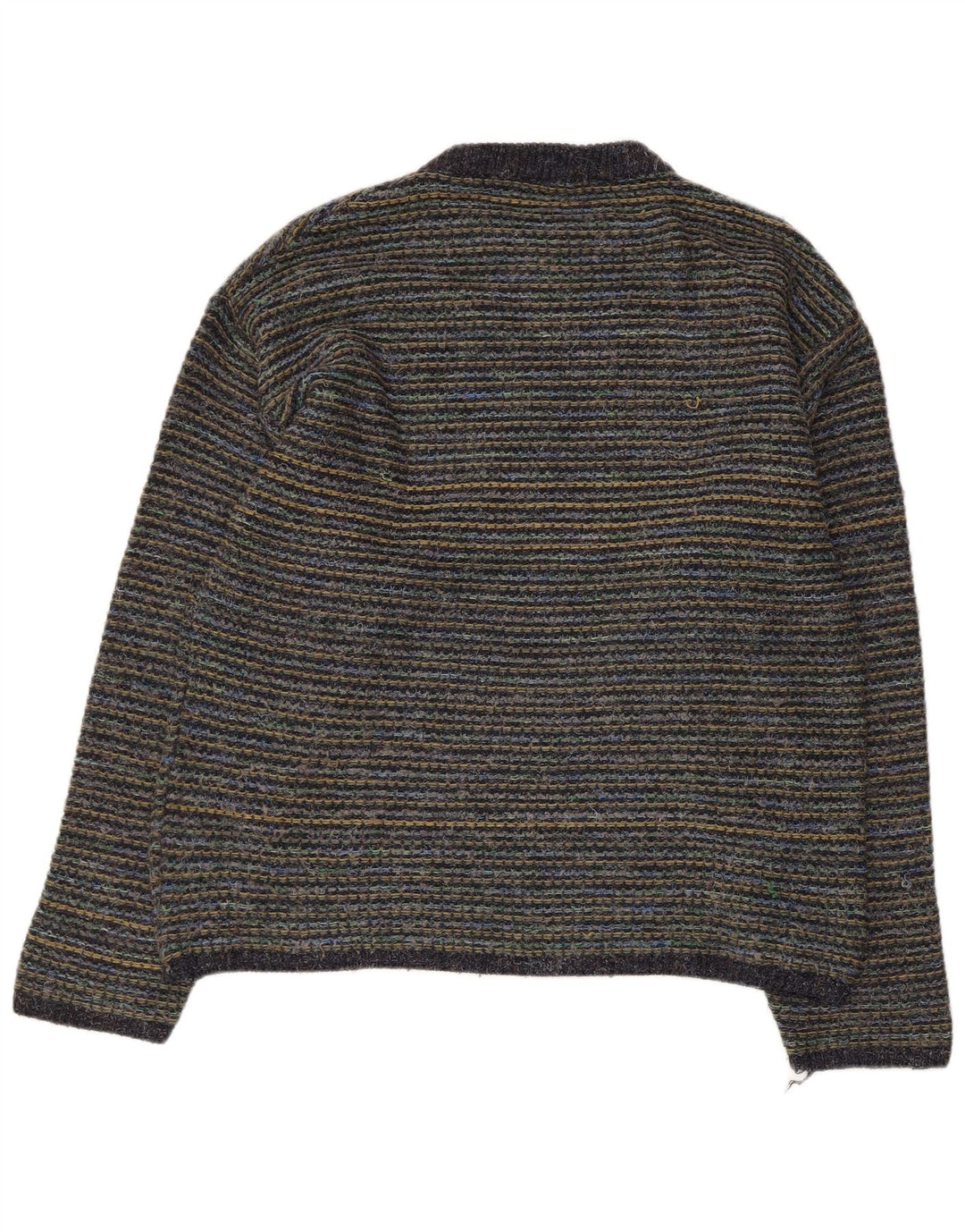 Suéter vintage masculino com gola redonda, grande lã listrada multicolorida