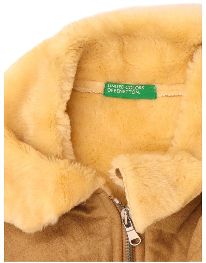 Sobretudo feminino Sherpa BENETTON Reino Unido 10 pequeno modacril bege