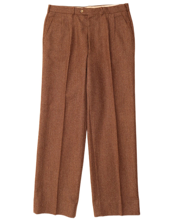 Calça masculina vintage com ajuste W32 L33 lã virgem marrom