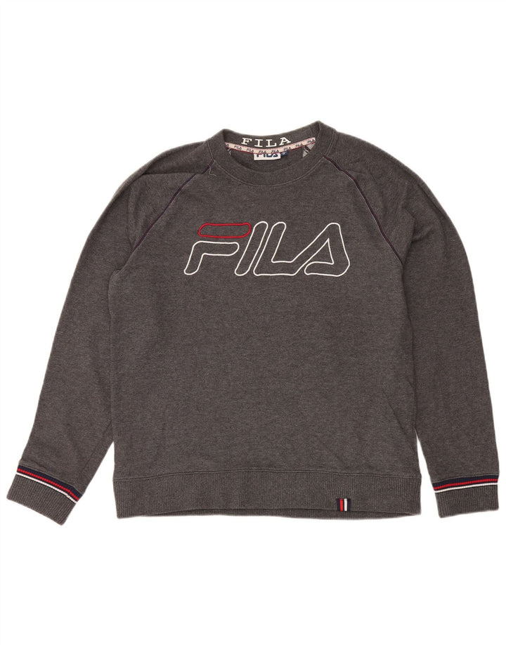 Fila moletom gráfico masculino jumper médio cinza algodão manchado