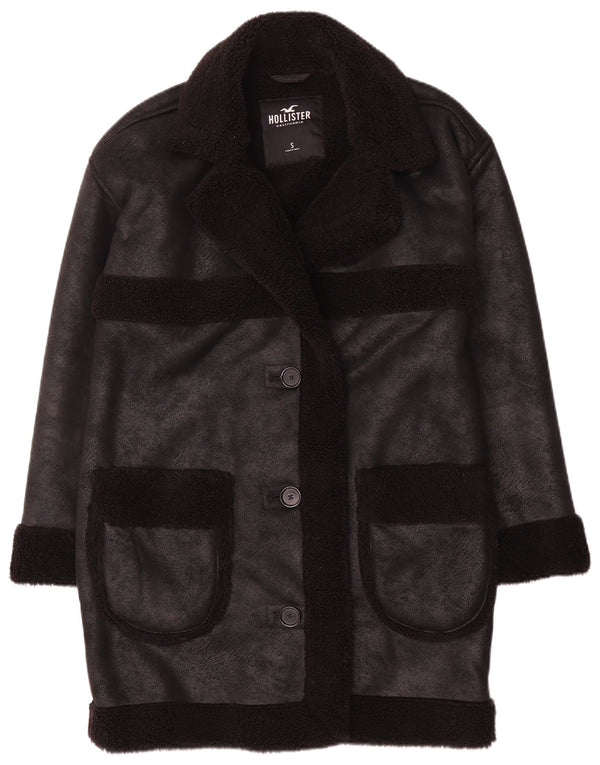 Sobretudo sherpa feminino Hollister de grandes dimensões Reino Unido 10 poliéster preto pequeno