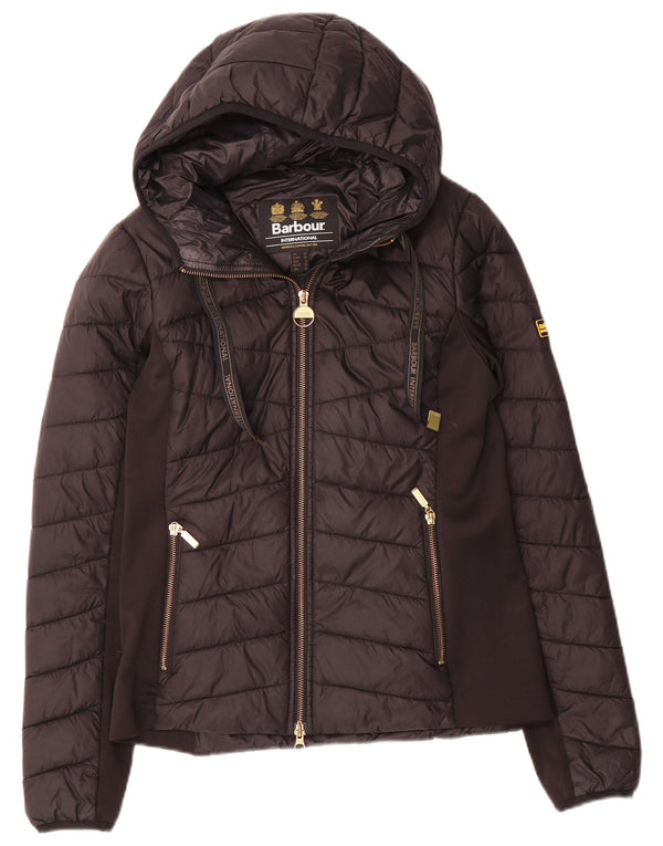 Jaqueta acolchoada com capuz feminina Barbour UK 10 pequena poliamida preta