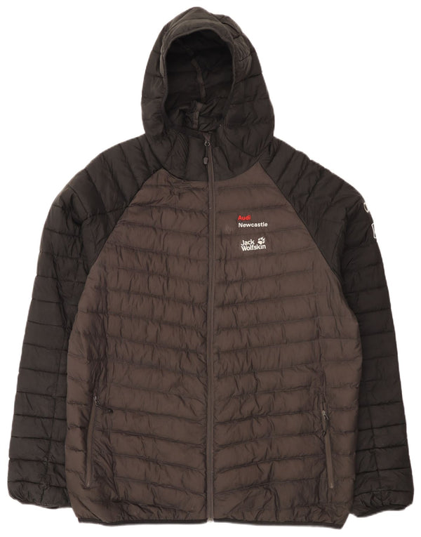 Jaqueta masculina acolchoada com capuz Jack Wolfskin Reino Unido 44/46 XL preto colorblock