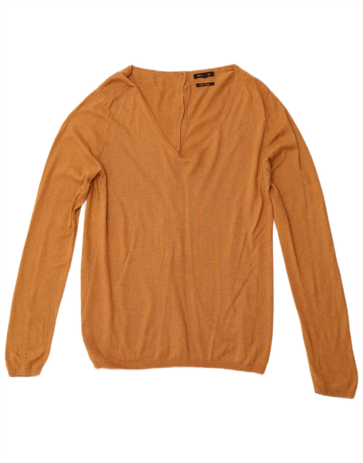 Suéter feminino MASSIMO DUTTI com decote em V Reino Unido 14 grande algodão marrom
