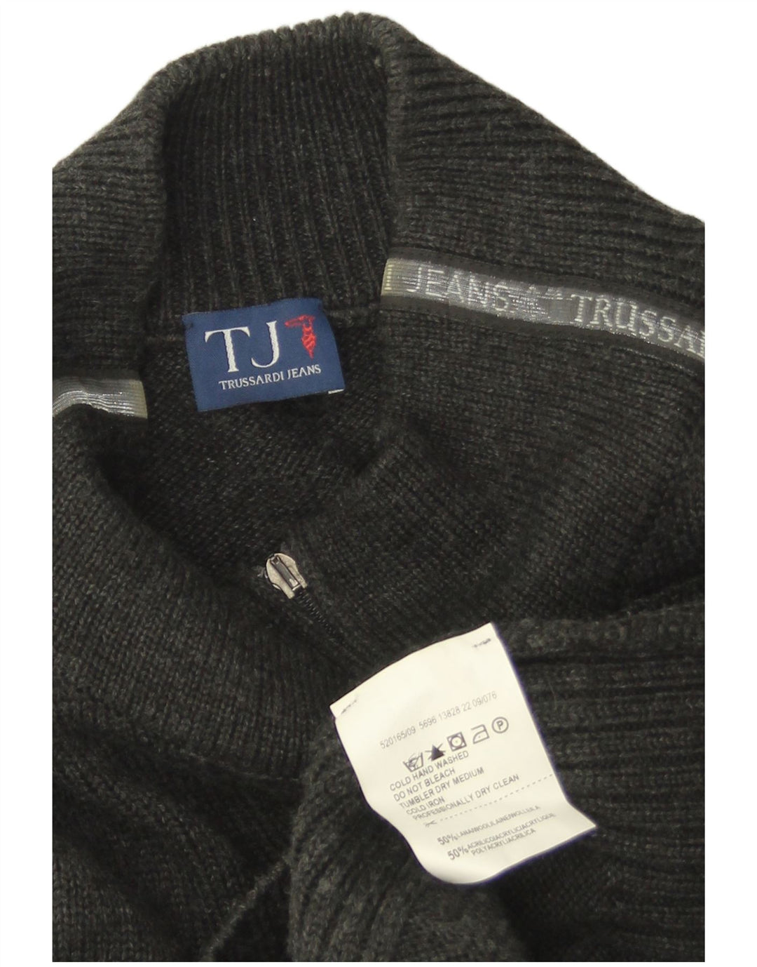 Suéter cardigã masculino Trussardi Jeans grande lã cinza