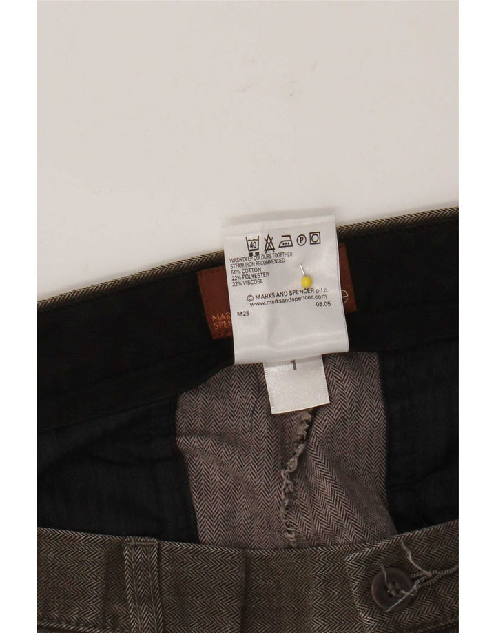 Calça masculina reta casual Marks & Spencer W34 L31 espinha de peixe marrom
