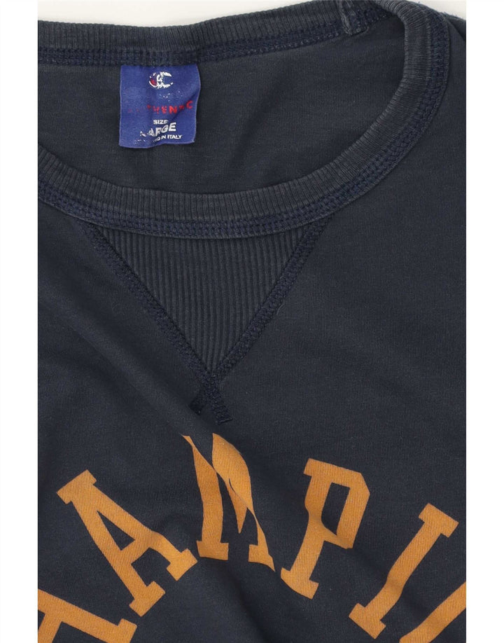 Top gráfico masculino Champion manga comprida grande azul marinho