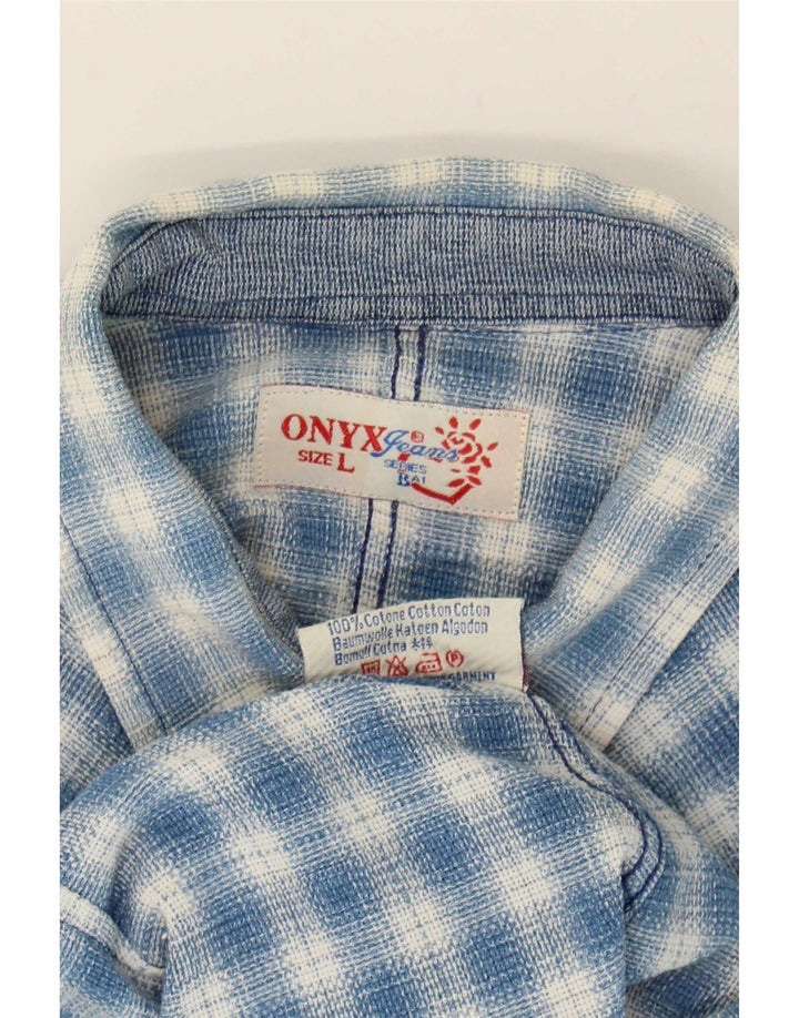 Camisa feminina de flanela Onyx Reino Unido 14 grande algodão xadrez azul