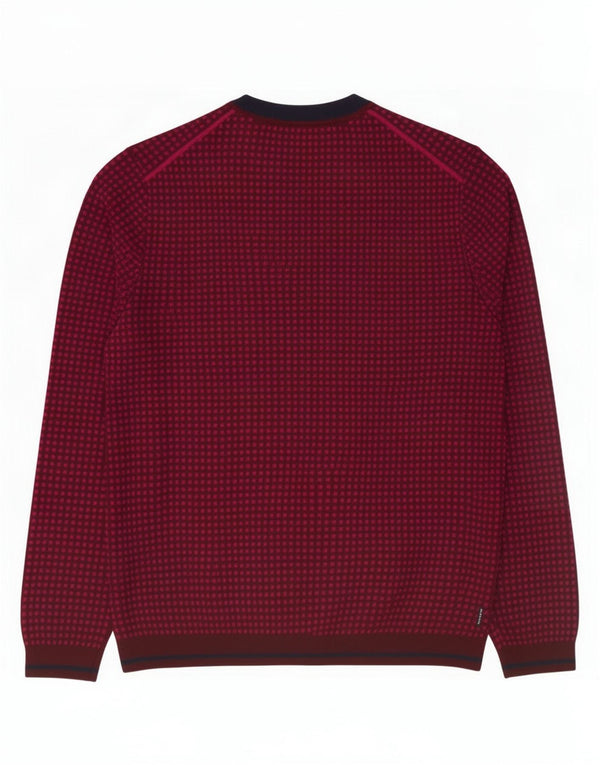 Suéter masculino Ted Baker com gola redonda tamanho 4 grande lã manchada cor de vinho
