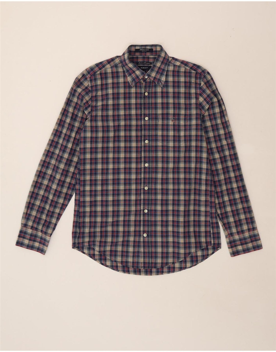 GANT Camisa masculina regular fit algodão xadrez azul médio