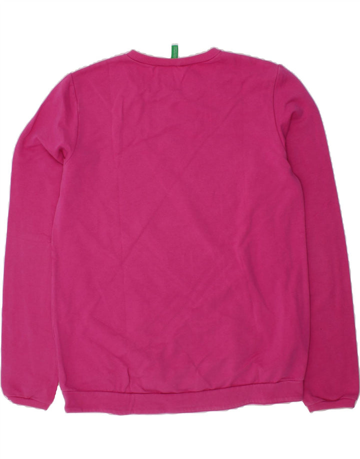 BENETTON Girls Graphic Sweatshirt Jumper 11-12 Years Pink Cotton Vintage Benetton and Second-Hand Benetton from Messina Hembry 