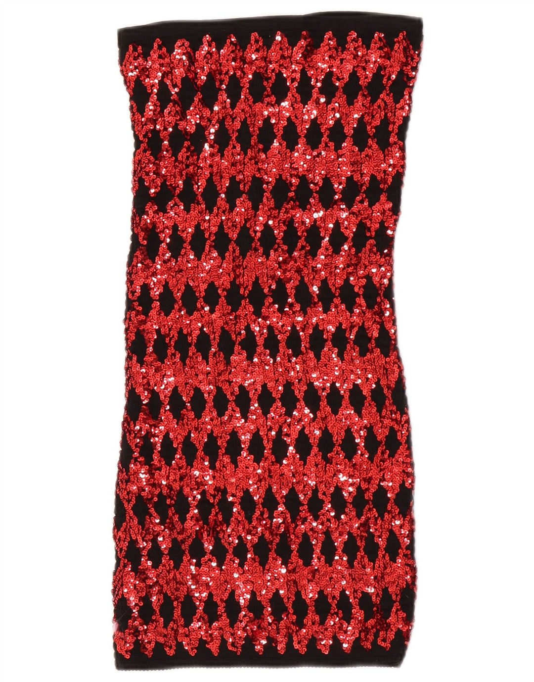 Minivestido feminino vintage sem alças UK 4 XS vermelho Argyle/diamante poliéster