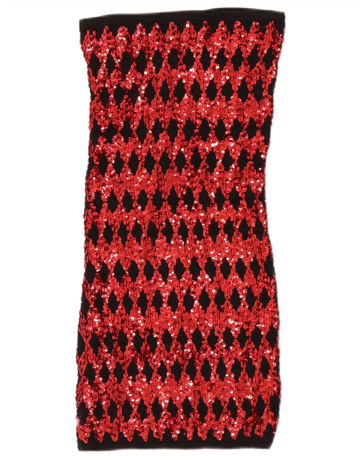 Minivestido feminino vintage sem alças UK 4 XS vermelho Argyle/diamante poliéster