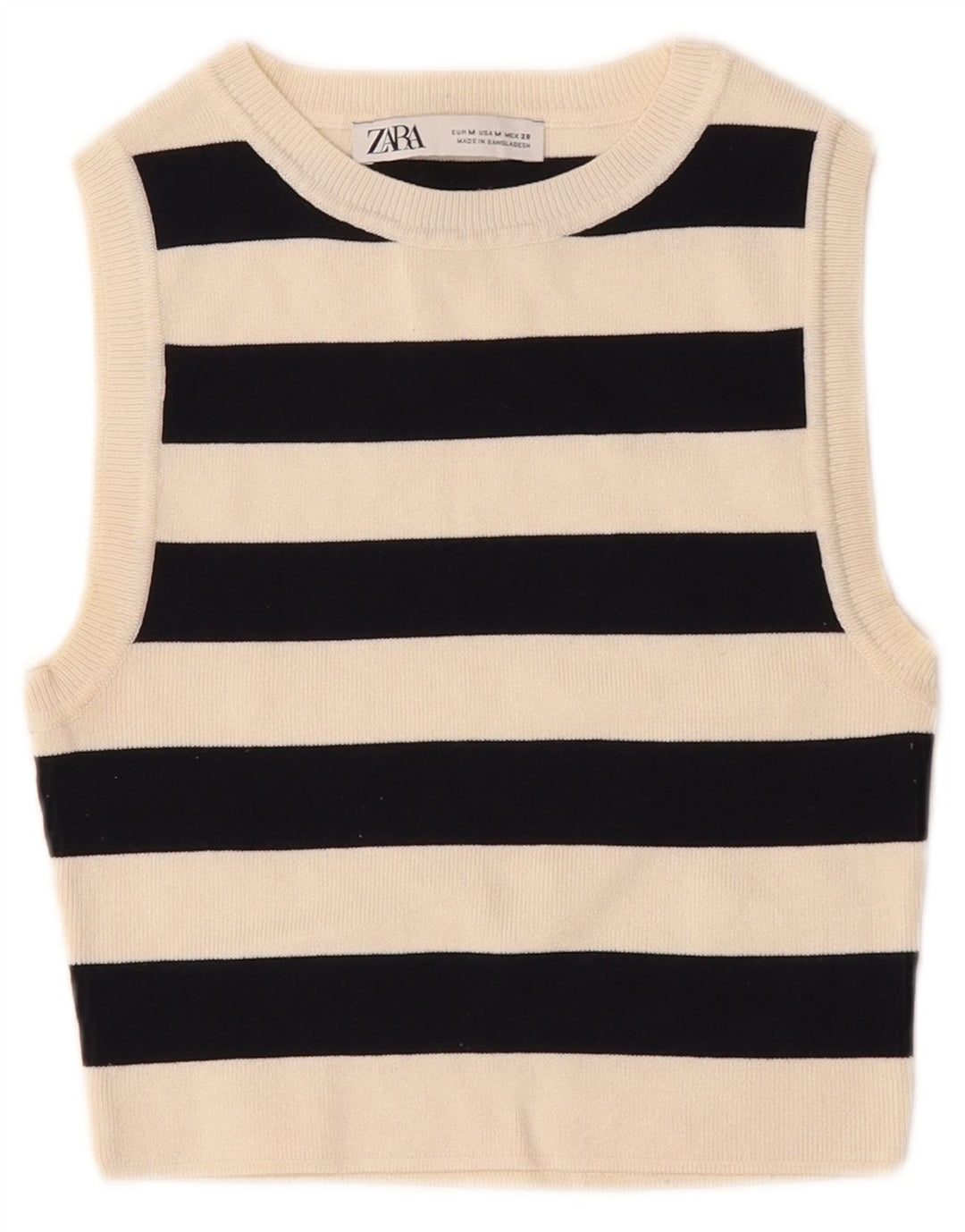 Zara Top curto sem mangas feminino UK 12 viscose listrada branca média