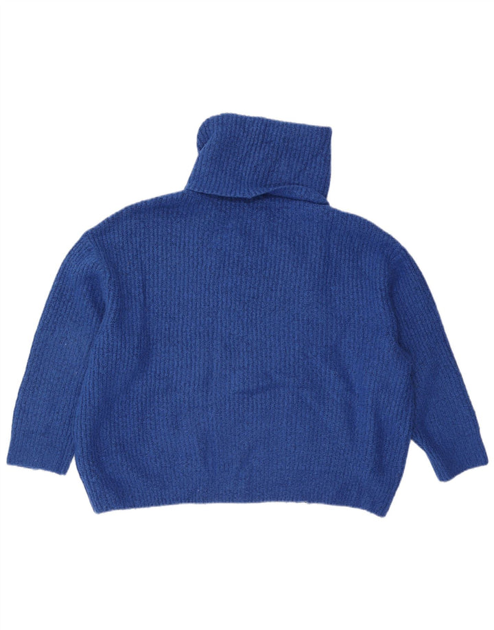 Zara Suéter feminino oversized com gola redonda Reino Unido 10 pequeno azul acrílico